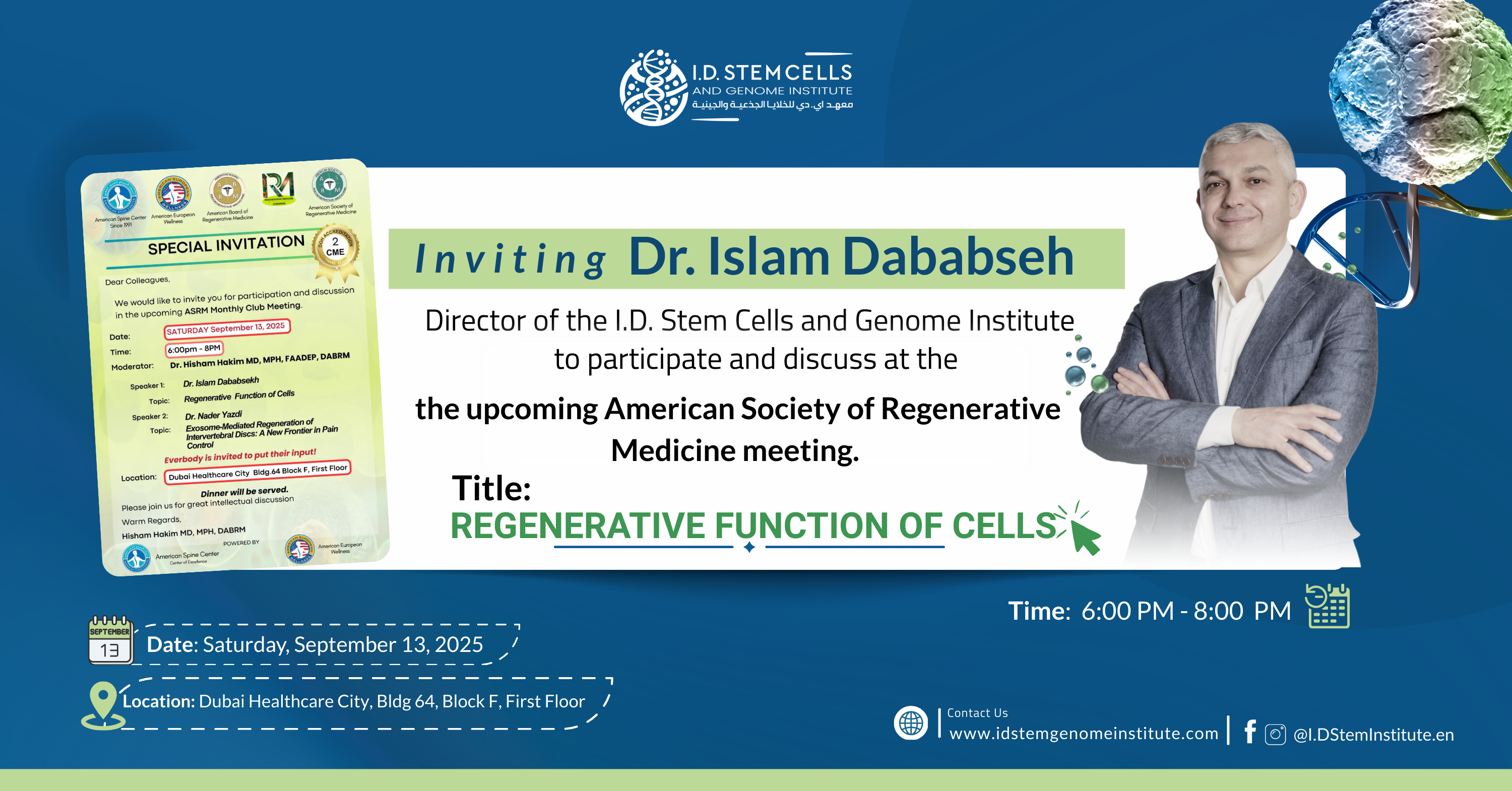 Participation of the Institute, represented by Dr. Islam Dababseh, in the monthly meeting of the American Society for Regenerative Medicine (ASRM)